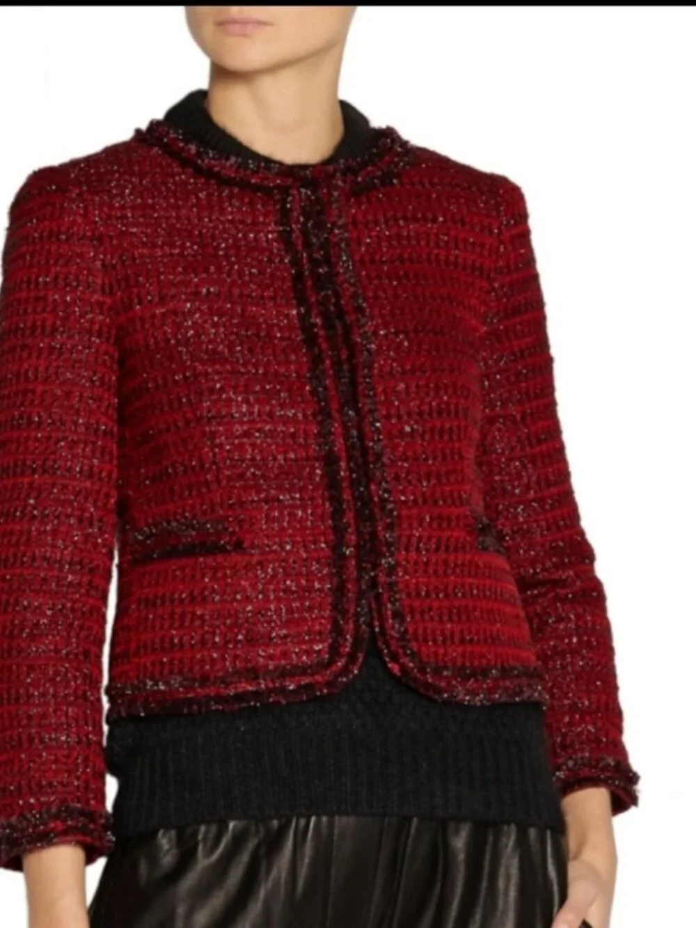 Alice + Olivia Kidman Metallic Red Tweed Jacket Size Small